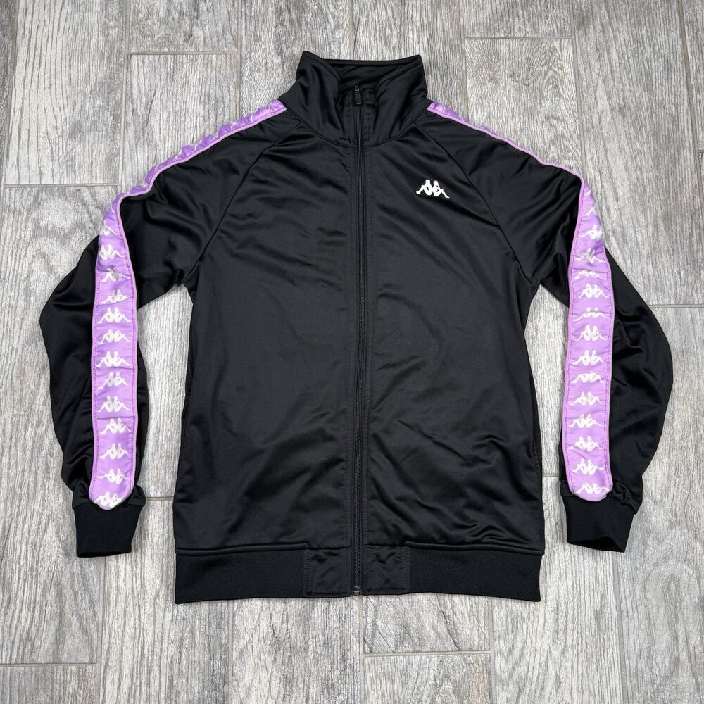Kappa Men's Black Purple Track Jacket Full Zip Lightweight Polyester Size Medium